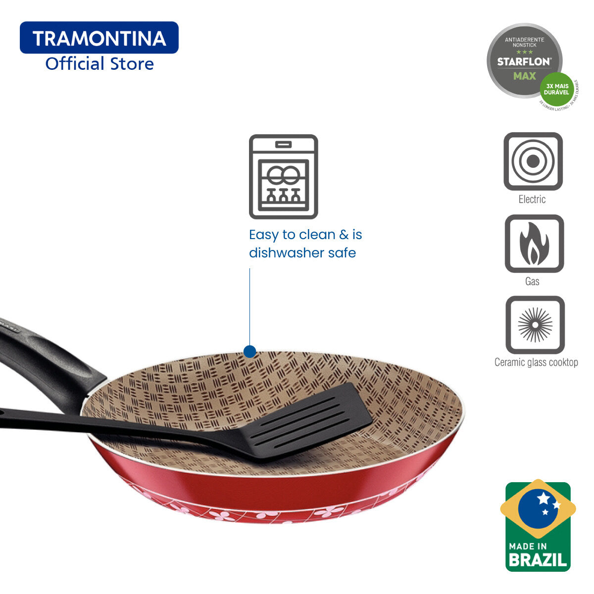Tramontina Non Stick Frying Pan 20cm (Paris) Black or Red with FREE Spatula